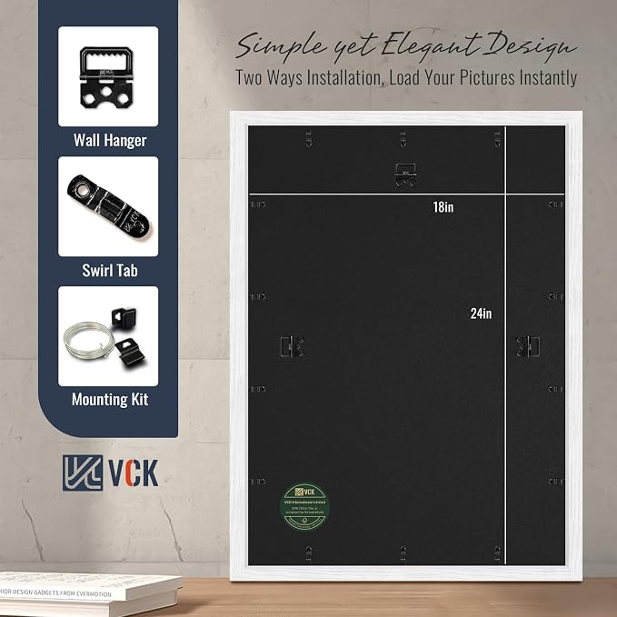 VCK 18x24 Frames White 3 Pack, Wide Border Wood, Display 16x20 Picture Photo with Mat or 18 x 24 without, for Home, Office, Gallery, Woodgrain Series, Wall Hanging