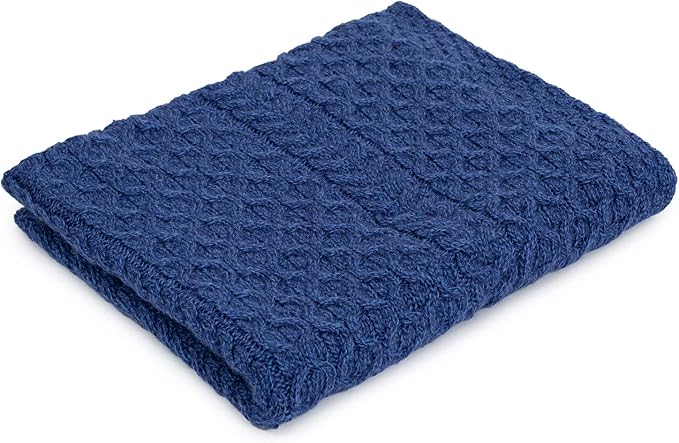 SAOL Bed Throw Blanket Irish Aran 100% Soft Merino Wool 60x36 Inches (Marl Blue)