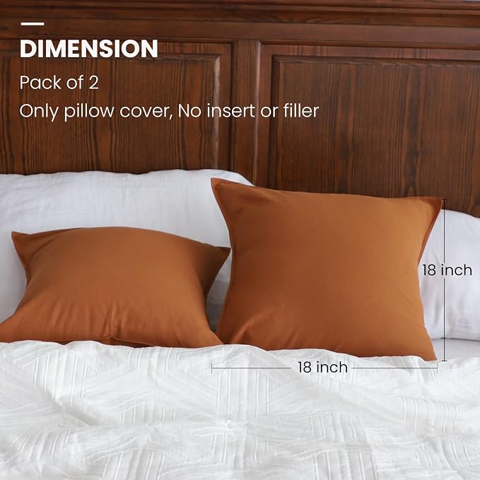 Simple&Opulence Linen Throw Pillow Covers 18x18 Inch Set of 2 Flax Cotton Blend Solid Color Decorative Square Cushion Cover for Couch Sofa Office Soft Breathable Farmhouse - Rust