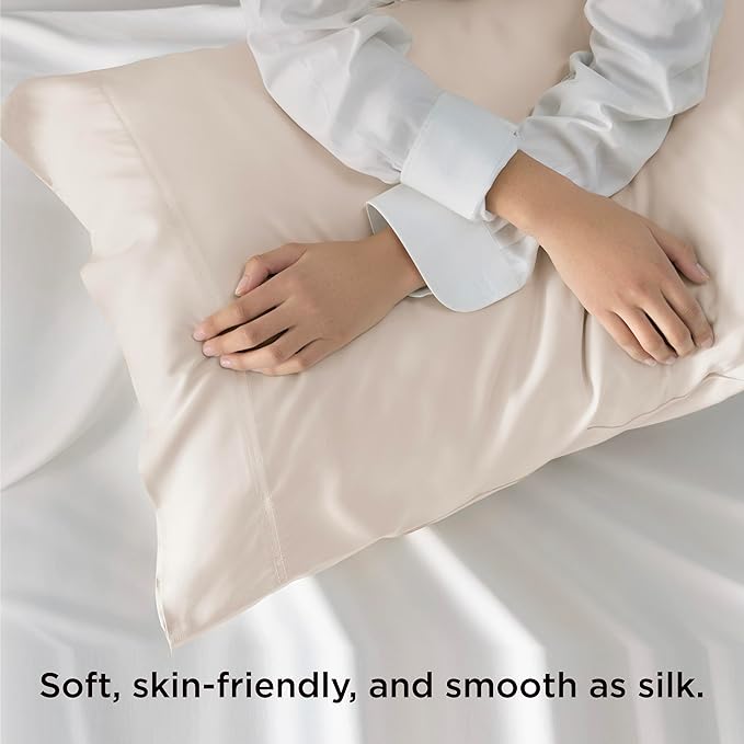 Bedsure Pillow Cases Queen, Cooling Pillow Cases, Rayon Derived from Bamboo Ivory Pillowcases Queen Size Set of 2, PureWoven Silky Soft Bedding Pillow Covers with Envelope Closure, 20x30 Inches
