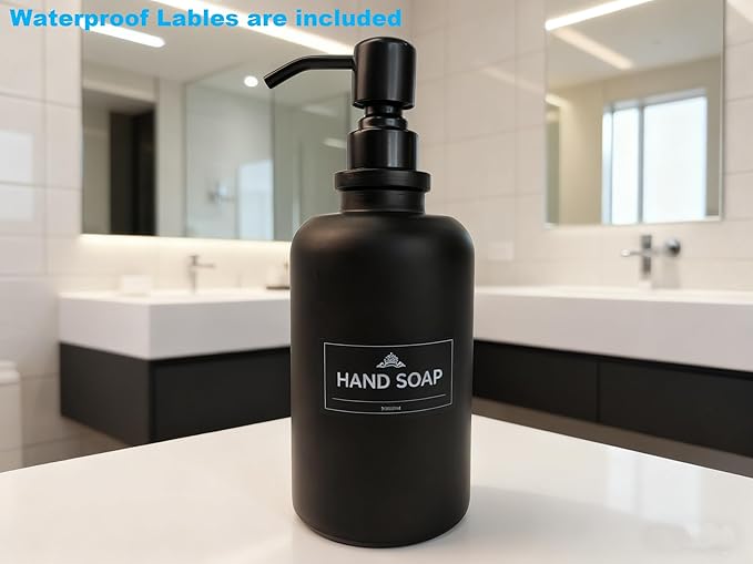 Matte Black Soap Dispenser for Bathroom Kitchen, 17 OZ Liquid Soap Dispenser Large Capacity Cylindrical with Stainless Steel Pump for Dish Hand Soap Vanity Countertop
