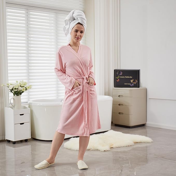 Women's Robes Luxury cotton Lightweight Summer Long Plus Size BathRobes for Women Soft Kimono Spa Knit Waffle Robes