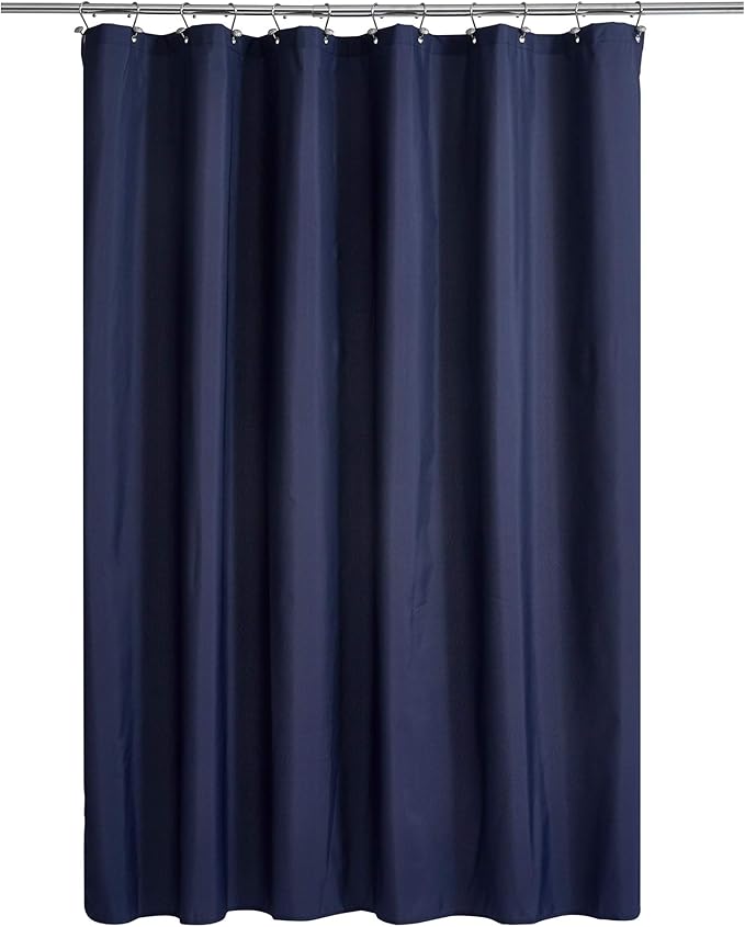 N&Y HOME Ultimate Waterproof Fabric Shower Curtain or Liner with Weighted Magnets, Navy Blue Shower Curtains for Bathroom, TPU Lining & Machine Washable for Hotel, Navy, 72"x72"