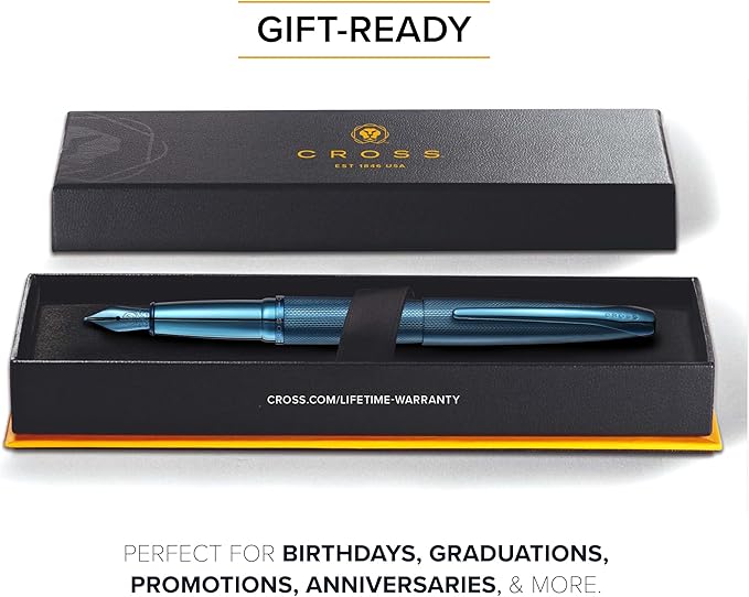 Cross ATX Sandblasted Dark Blue Stainless Steel Fine Nib Fountain Pen - Refillable Pen for Smooth Writing - Black Ink - Comfortable Grip - Long-Lasting - Professional Office Supplies