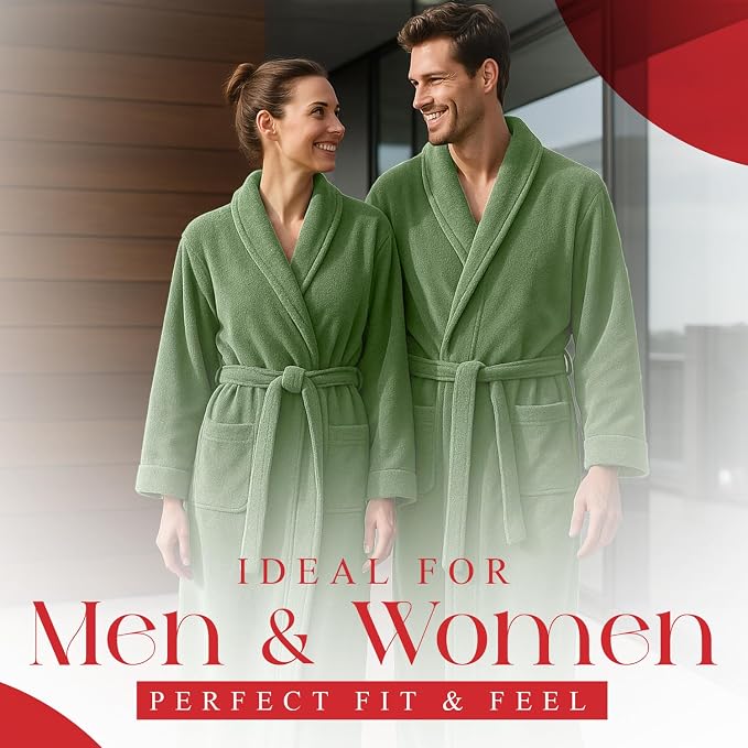 RIVERSIDE Premium 100% Cotton Terry Bathrobe For Women and Men - Soft Towel Robes with Shawl Collar Ajdustable Belt & Pockets