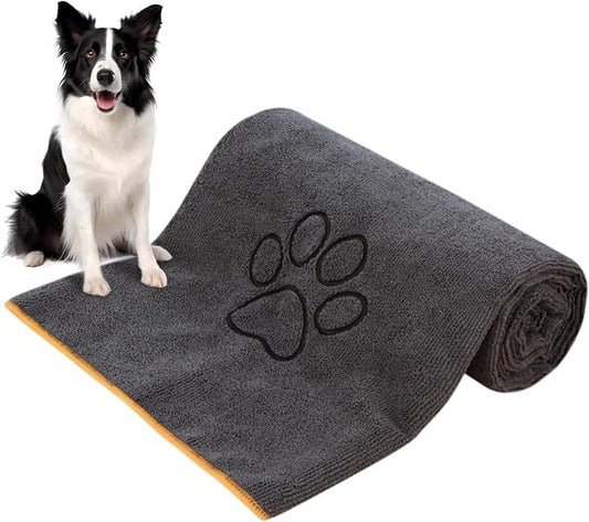 KinHwa Super Absorbent Microfiber Bath Towel for Dogs and Cats - 30 x 50 Inch, Dark-Gray, Suitable for Small, Medium, Large Pets
