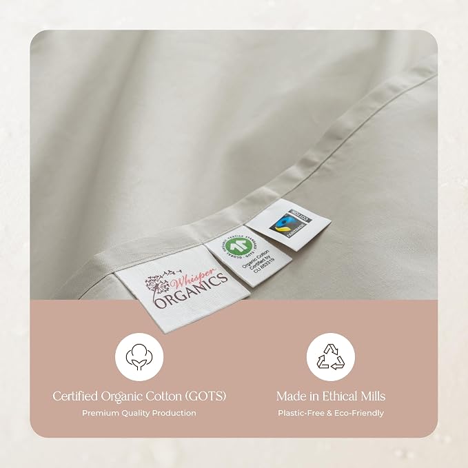Organic Twin Fitted Sheet Only Deep Pocket - 100% Organic Cotton Sheets with Breathable 300 Thread Count Sateen Weave GOTS & Fairtrade Certified - Soft Fitted Bed Sheets Only (Pewter, Twin)