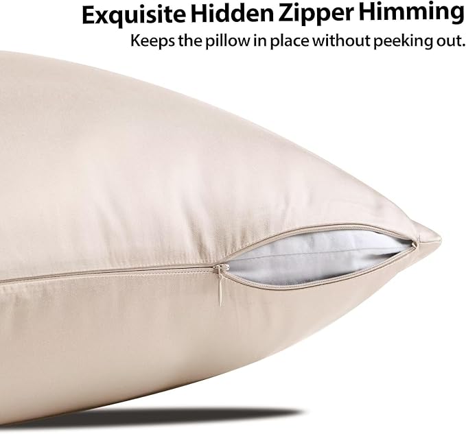 4 Pack Cooling Pillow Cases,Viscose Derived from Bamboo Pillow Protectors King Size Set of 4, 400 Thread Count Soft Silky Breathable Summer Pillow Cover with Zipper Hidden (4PCS, King,Beige)