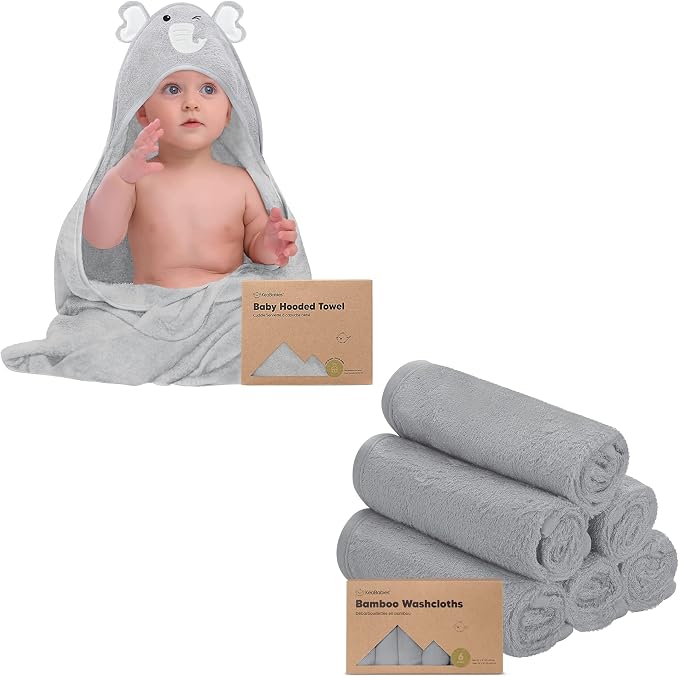 KeaBabies Baby Hooded Towel and Organic Baby Washcloths - Baby Towel, Toddler Towels - Soft Baby Wash Cloths for Newborn, Kids