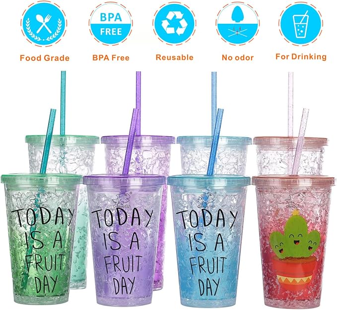 Dakoufish 11 inch glitter clear 12 piece reusable straw replacement plastic straw for 16 oz 18oz 20 oz 24 oz 30 oz yeti,stanley,tumblers starbucks straws plus one cleaning brush (6 color,11 inch)