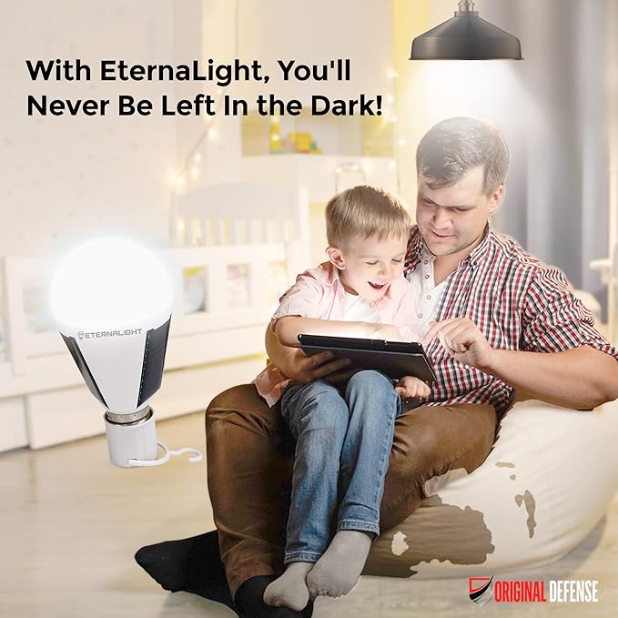 Original Defense EternaLight Rechargeable LED Bulbs (8 Count) - Emergency Light Bulbs with Battery Backup for Power Outages, Home, Camping, and Outdoor Activities - Solar Powered