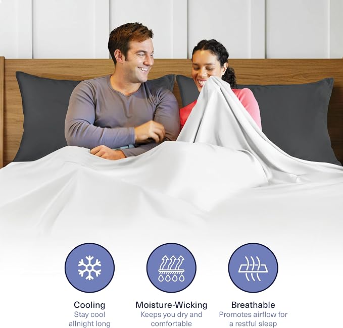 Kickoff Viscose Bamboo Pillowcase, Standard, Set of 2, 100% Organic Hidden Zippered Viscose Bamboo Pillow Case Standard Size, Cooling Pillow Cover for Hot Sleepers (20"x26" Pewter)