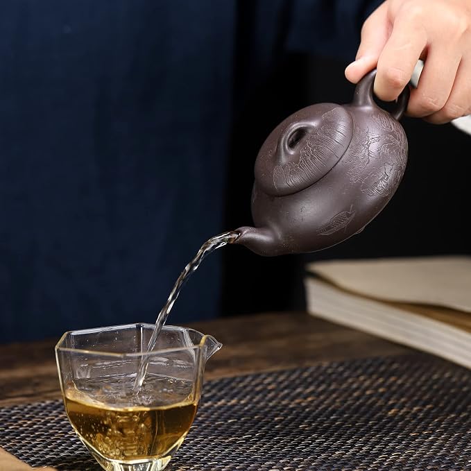 Zisha Teapot, Chinese Yixing Clay Handmade Teapot 6.7 Oz, Infuse Brew Kung Fu Loose Leaf Tea Maker -HantangShipiao,Black Clay