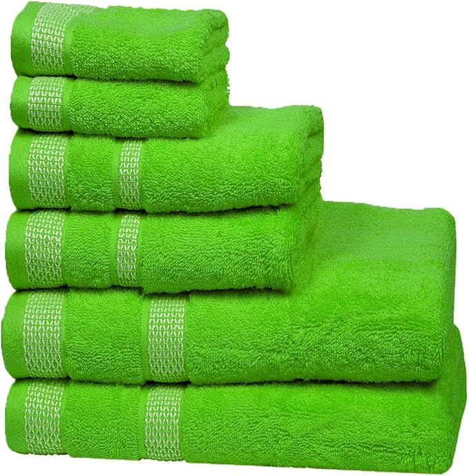 CASA COPENHAGEN Solitaire 6Pcs 100% Egyptian Cotton Large Designer Towels Gift Set- Lime Green, 600GSM, 2Bath 2Hand 2Washcloths, Bath Towels for Bathroom Set for Women & Men
