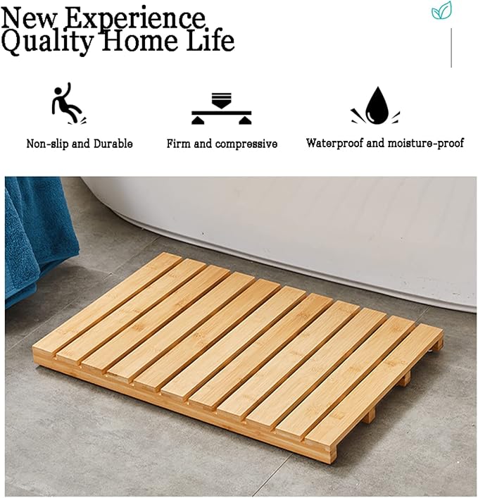 Bamboo Duckboard Bath Mat,Natural Wooden Shower Mat,Bamboo Wood Bath Mats for Bathroom, Non Slip Bathmat, Wooden Rug for Shower Tub Spa and Sauna Floors,Natural Color,60x100cm/24x39in