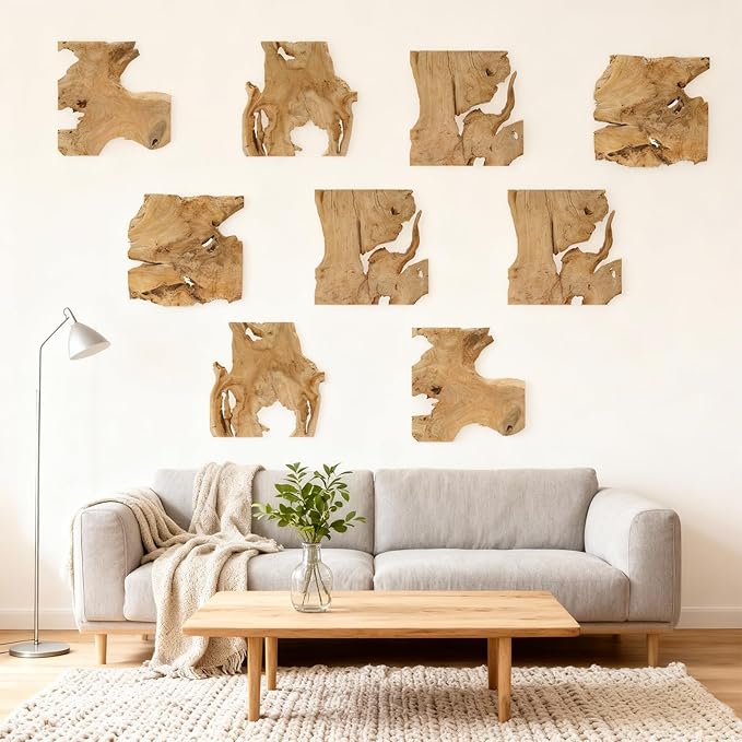 Natural Wood Wall Art - Handcrafted Rustic Decor, Frameless Design for Living Room, Bedroom, Kitchen, or Office - Unique Organic Charm for Your Home (Natural*9)