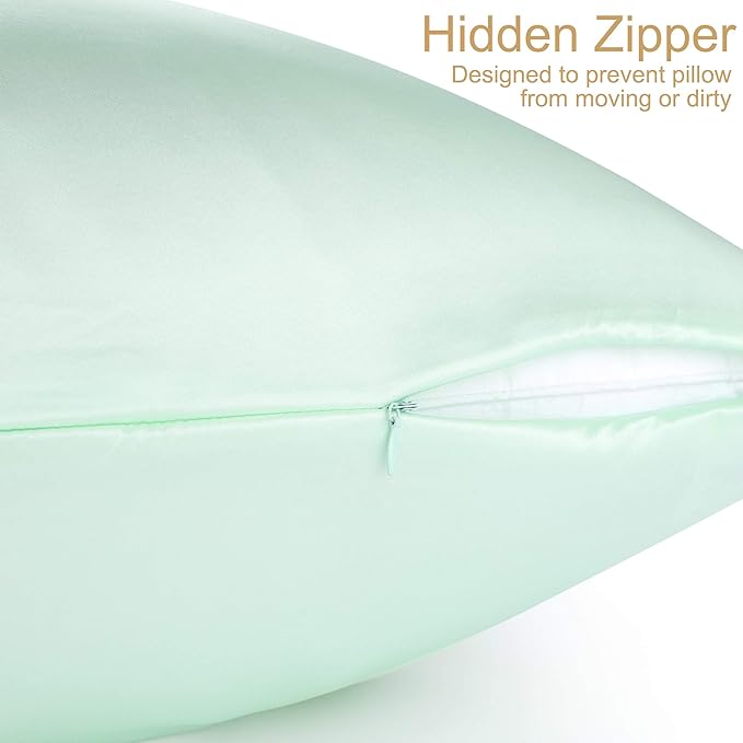 uxcell 1 Pack 100% Charmeuse Pure Silk Pillowcase for Hair and Skin, 350TC 19 Momme Soft Breathable Pillow Case with Hidden Zipper, Light Green Silk Pillowcase Travel (14x20inch)