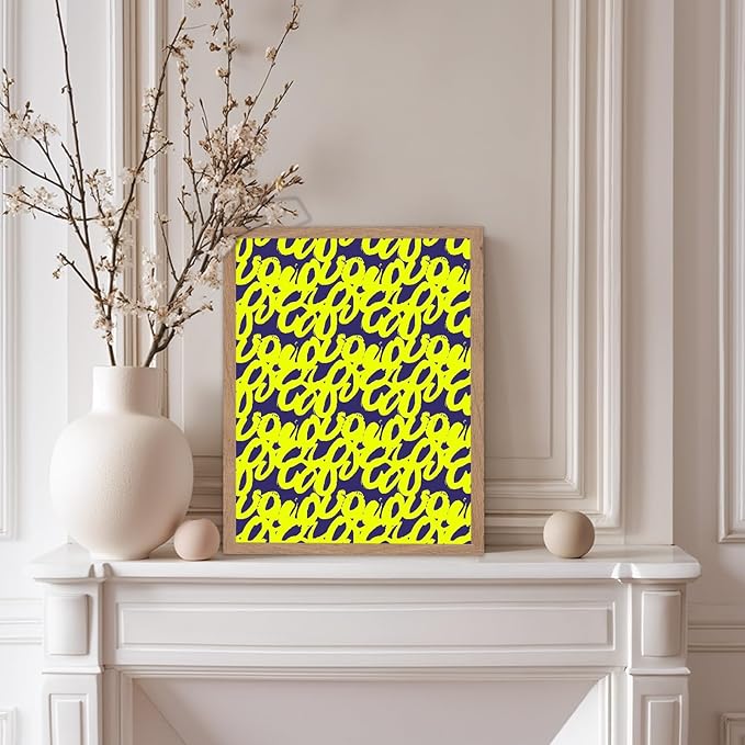 Monem Art Neon Script Pattern Print - Modern Graffiti Typography Poster - Wall Decor for Living Room, Bedroom or Office - 12x16 Beige Framed Wall Art by Rs Lab Studio