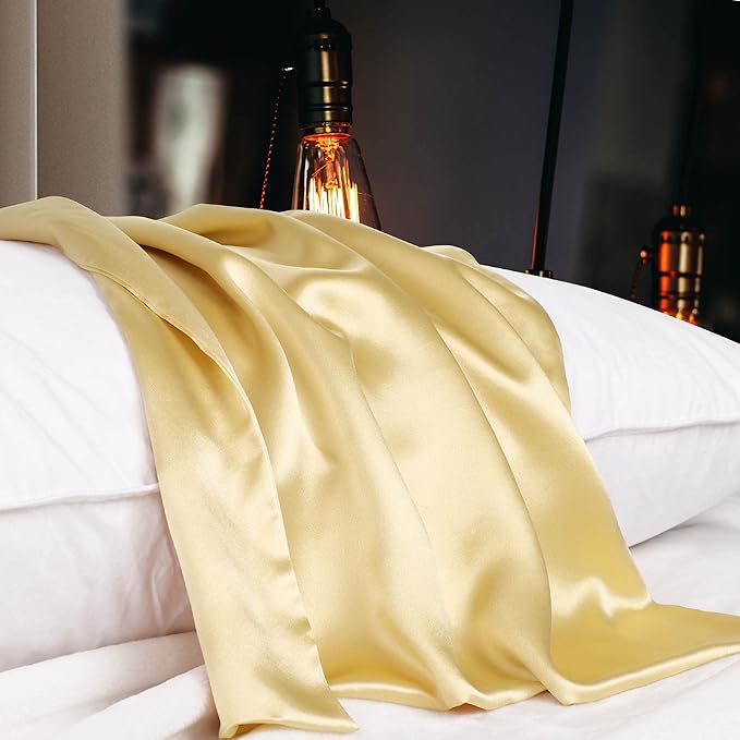 uxcell 1 Pack 100% Charmeuse Pure Silk Pillowcase for Hair and Skin, 350TC 19 Momme Soft Breathable Pillow Case with Hidden Zipper, Champagne Queen(20x30inch)