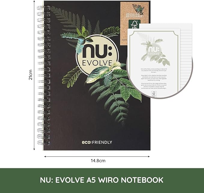 Nu Notebooks - Evolve Range - Recycled Notebook - A5 Notebook - Wirebound Notebook - Stationery Notebooks - Professional Notepad - 120 Pages