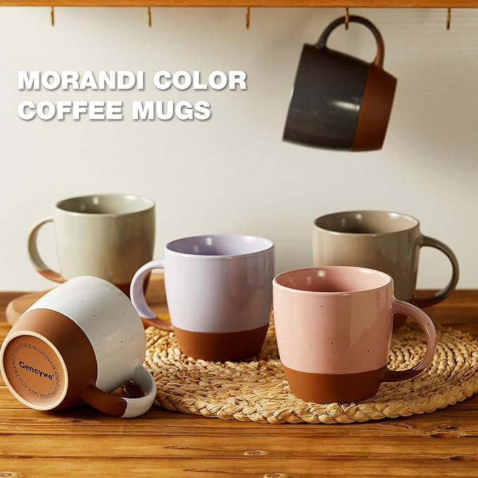 Morandi Color Ceramic Coffee Mugs Set of 6 (Large),18 oz Coffee Cups with Handle, Latte Mug, Big Mug for Women, Men, Great for Tea Hot Chocolate, Microwave Safe, Modern, Unique Style for Any Kitchen