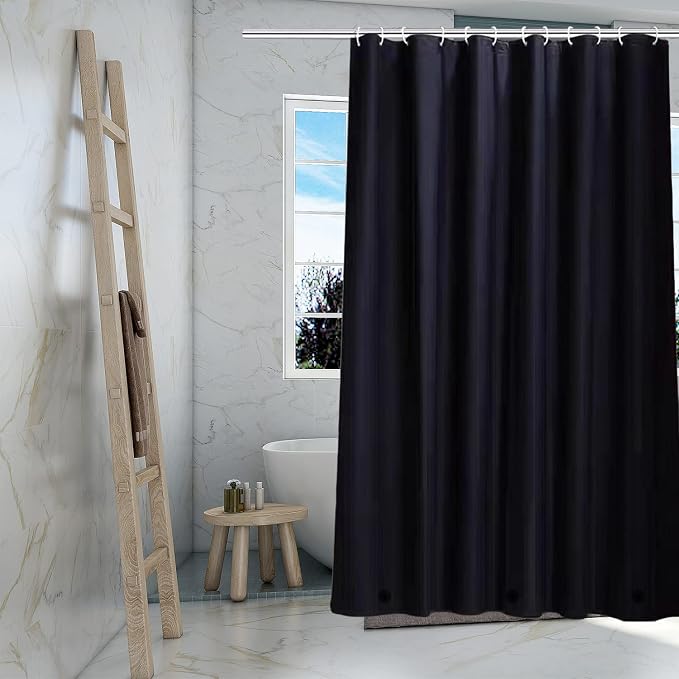 TIKABC Black Shower Curtain Liner, 4G PEVA Shower Liner, Plastic Waterproof Shower Curtains, 72x72 inch with Grommet Holes 3 Magnetic Weights(Black)