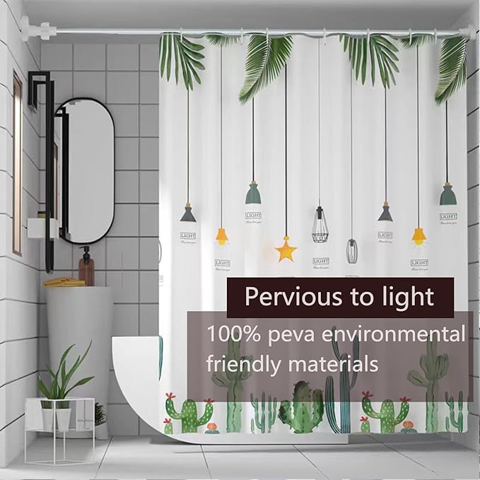 TIKABC Shower Curtain Liner, 4G PEVA Banana Leaves Shower Liner, Plastic Waterproof Shower Curtains, 72x72 inch with Grommet Holes 3 Magnetic Weights