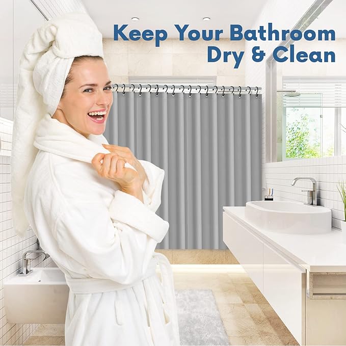 No Smell Shower Curtain Liner 72x72 Grey - PEVA Plastic Shower Curtain for Bathroom, PVC-Free Waterproof Grey Shower Liner with Metal Grommets and Magnet-Weighted Bottom Hem - Washable Liner