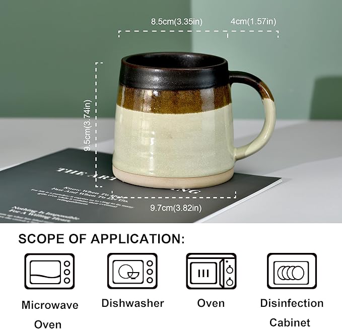 fMBB Large Ceramic Coffee Mug, 13 Ounce Tea and Coffee Cup, Wide Bottom & Reactive Glaze Tapered Pottery Mug for Office/Home, Dishwasher & Microwave Safe, Coffee Tone