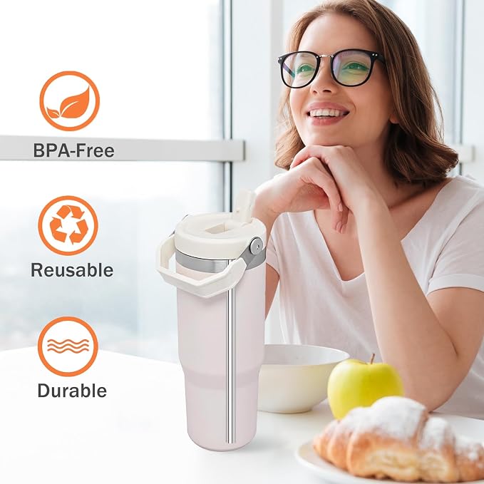 LUCKINEE Replacement Stainless Steel Straws for Stanley IceFlow Tumbler 30 oz, 6 Pack Metal Reusable Straws with 2 Straw Cleaner Brushes for IceFlow Tumbler Accessories