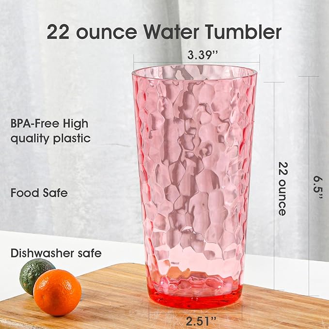 BPA-Free Plastic Tumblers 8 Pack (8x22oz) | Reusable Dishwasher Safe | Stackable Shatterproof Cups | Plastic Drinkware & Drinking Tumblers for Restaurant, Home, Party