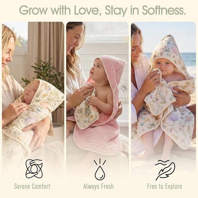 4-Piece Ultra Soft Muslin Baby Towel Set - Ideal for Bath & Beach, (32x32 inches)
