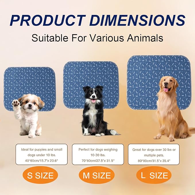 Puppy Pads with Pheromones, Washable Pee Pads for Dogs Potty Training, Reusable Dog Mat with Pet Hair Removal Gloves for Playpen, Crate, Whelping Box (Blue,L)