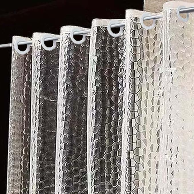No Hook Shower Curtain or Liner - 8G Heavy Duty Cobblestone Bathroom Shower Curtain No Hooks Required, Waterproof Plastic & PVC Free, Standard Size 71 x 74, Pebble (Water)
