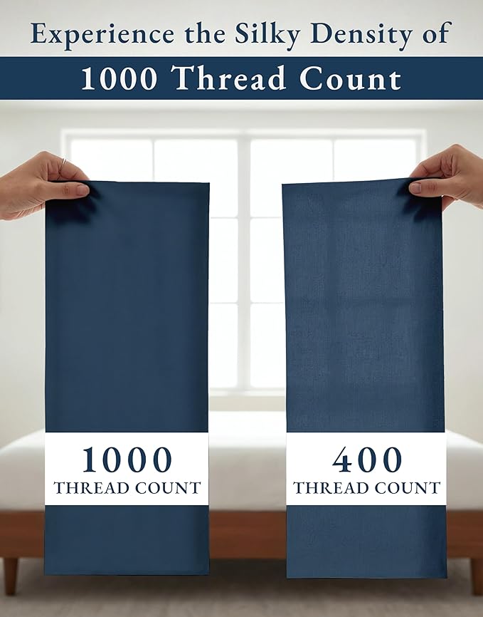LANE LINEN 100% Cotton Split King Sheets for Adjustable Beds - 1000 Thread Count, Long Staple Mercerized Bedding Sheets, Luxury Hotel Like Thick 15" Deep Pocket Reinforced French Seams - Estate Blue