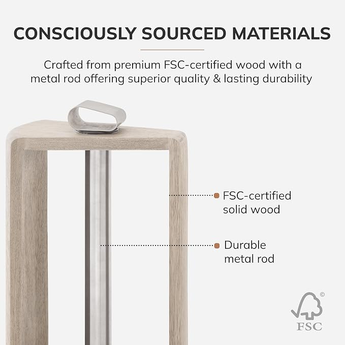 Anji Mountain Wooden Paper Towel Holder with Iron Holder, Holder Stand for Kitchen Roll Organizer & Kitchen Dining Table Home Décor, Countertop Fits Jumbo & Mega Rolls - Whitewash/Nickel, Top Load