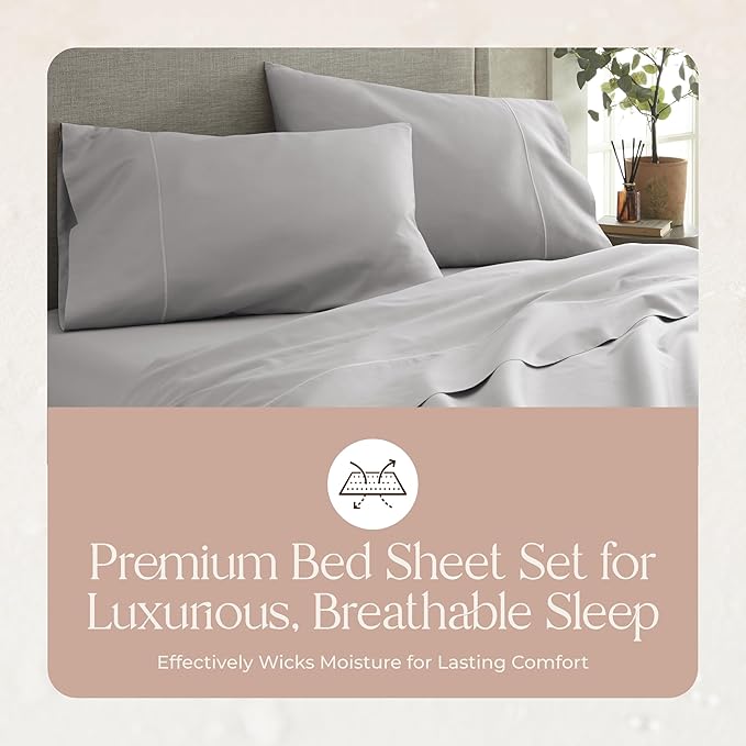 100% Organic Cotton Sheets Full Size - GOTS Certified Organic Bed Sheets with Deep Pocket 500 Thread Count and Cozy Sateen Weave Gets Softer with Each Wash - Luxury 4 Piece Set (Gray, Full)