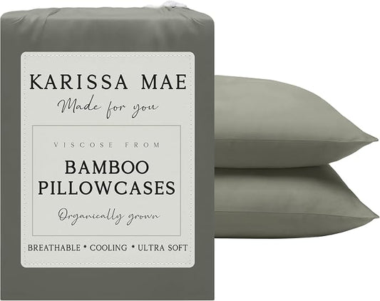 KARISSA MAE Pure Viscose from Bamboo Standard Size Pillowcase Set | 100% FSC Certified | Luxuriously Soft | Cooling | [Cypress Green]