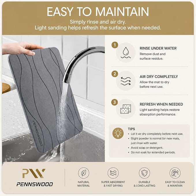 Stone Dish Drying Mat for Kitchen Counter, 2 Pack Large Stone Drying Mats (24"x16" + 16"x12"), Ultra Absorbent Diatomaceous Earth Kitchen Counter Drying Mat, Quick Dry, Non Slip
