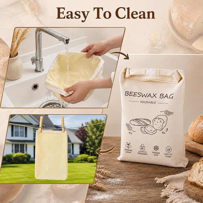 2 Packs Reusable Beeswax Bread Bags 13x17 Inch | Keep Bread Fresh for Days Moisture Lock Linen Food Storage for Homemade Sourdough Bread