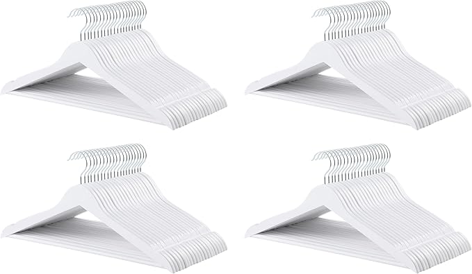 Amazon Basics Durable Wooden Clothes Hangers,White,(Pack of 80)