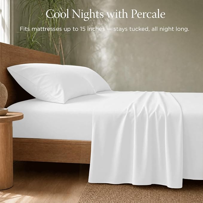 Threadmill Organic Cotton Twin Bed Sheet Set - Soft & Natural - Cool Cotton Sheets - Includes Flat Sheet, Fitted Sheet, & Pillowcases - Twin/White