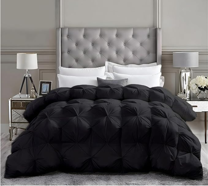 Oversized King Down Alternative Comforter 132x120 Inch Black – 500 GSM Ultra Soft Breathable, Luxury Pintuck Pinch Pleat, All Season Duvet Insert with Corner Tabs, Machine Washable