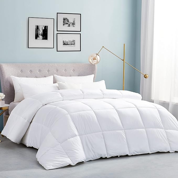 Luxurious King/California King (Cal King) Hard-to-FIND 90 Oz Fill Weight Goose Down Alternative Comforter, 100% Egyptian Cotton Cover, 750 Fill Power, Solid White Color