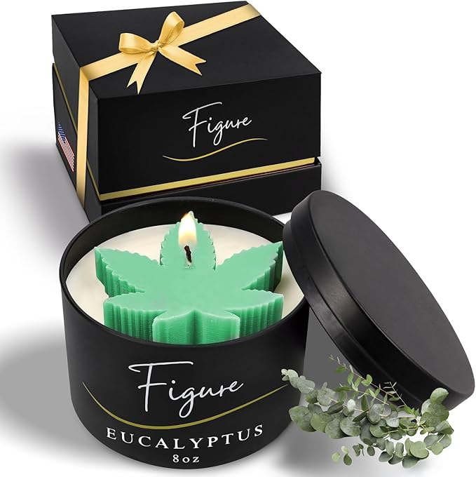 Cannabis Leaf Eucalyptus Scented Candle | All Natural for Cannabis Lovers | Hand-Poured Aromatherapy | Organic Soy & Beeswax Blend | 100% Beeswax Wick | Essential Oils | Gift Box Included