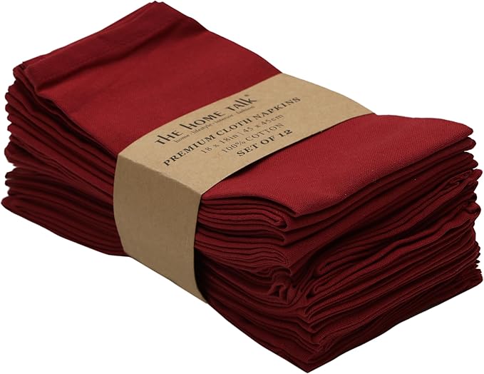 Dinner Cloth Napkins 100% Cotton, Set of 12, 18 X 18 Inches, Everyday Use Linen Napkins Washable, Reusable, Soft, Absorbent Dining Decor Oversized Napkins for Wedding, Easter Parties, Maroon