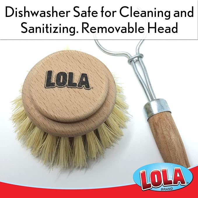 LOLA Replacement Large Head for The Original Tampico Vegetable & Dish Brush, Birchwood & Poly Bristles, Reusable & Washable, 1 Count