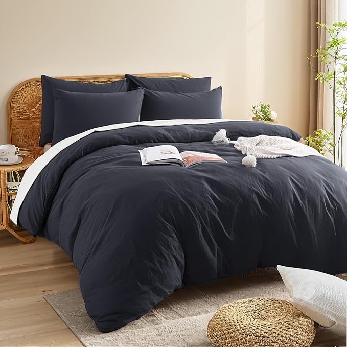 NEXHOME PRO King Duvet Cover Set – 100% Certified Organic Cotton with Washed Feel & Linen-Like Texture, Comfortable & Breathable, Home Bedding Set Dark Grey (No Comforter)