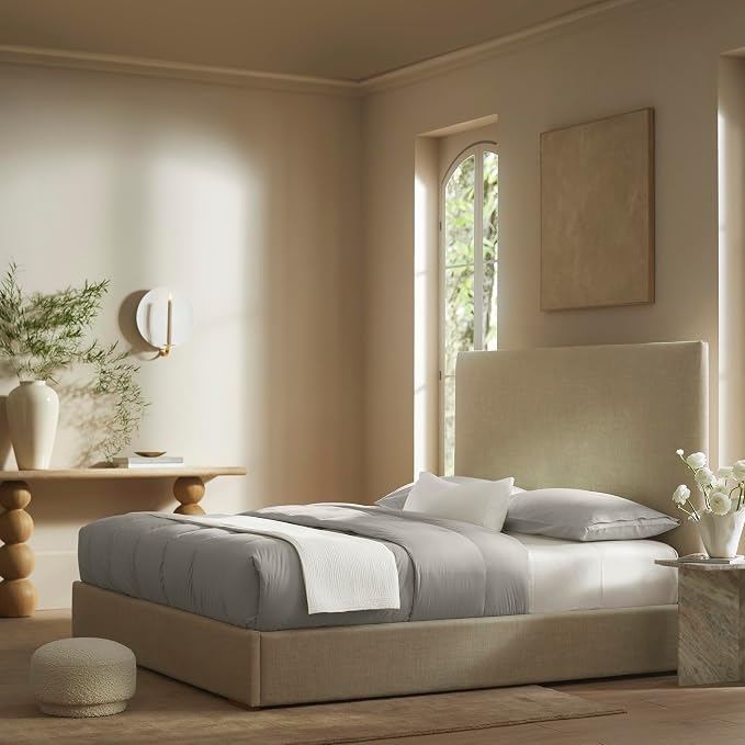 BOLL & BRANCH Percale Quilted Down Alternative Comforter - Twin/Twin XL, Pewter - Duvet Insert and Cover in One Layer - All-Season, Luxury Organic Cotton, Hypoallergenic Primaloft - 1 Comforter