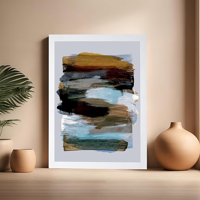 Monem Art Abstract Earth Tone Brushstroke Print - Modern Painterly Art Poster - Wall Decor for Living Room, Bedroom or Office - 16x20 White Framed Wall Art by Mareike Bohmer
